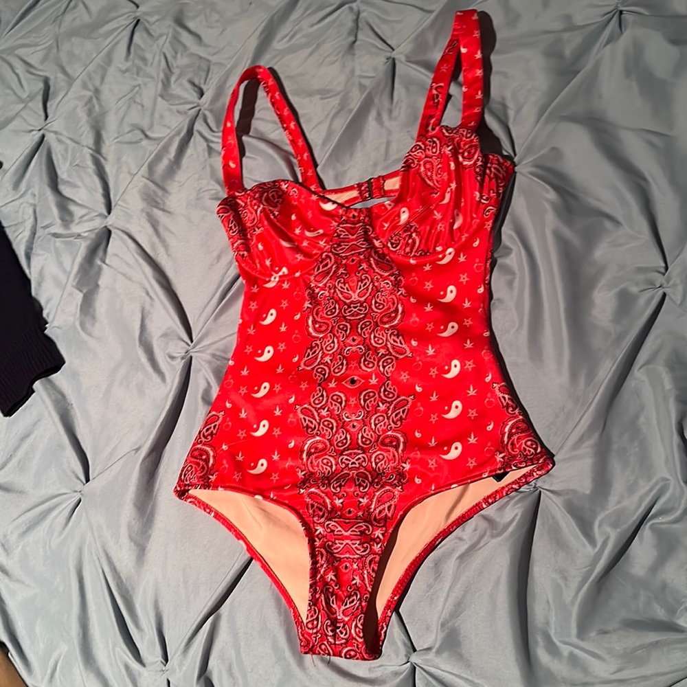Unif one piece red  paisley swim wear size xs